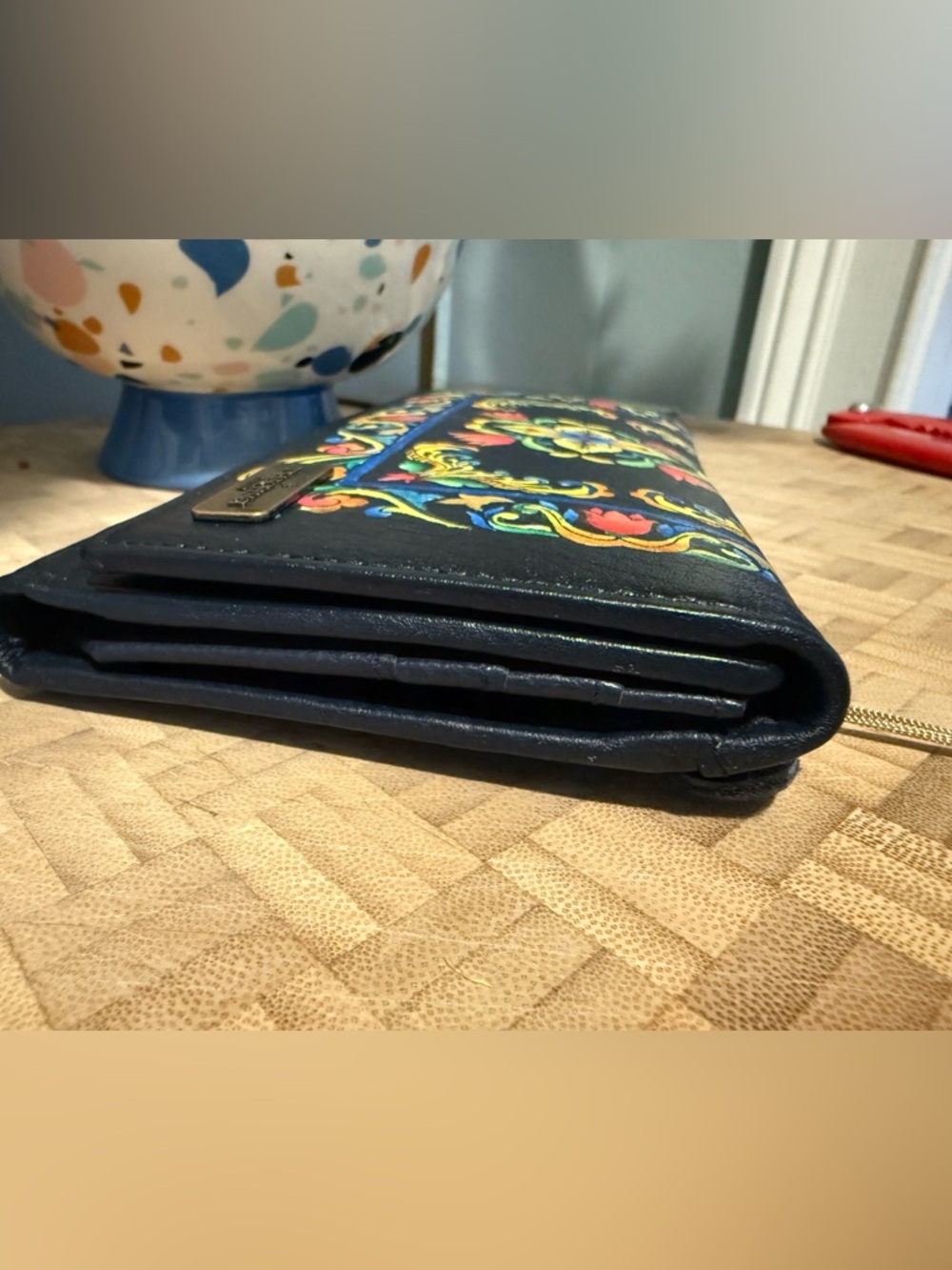 Anuschka Anna Black Floral Hand-Painted Leather Wallet with Multicolor Motif NWT - Picture 8 of 10